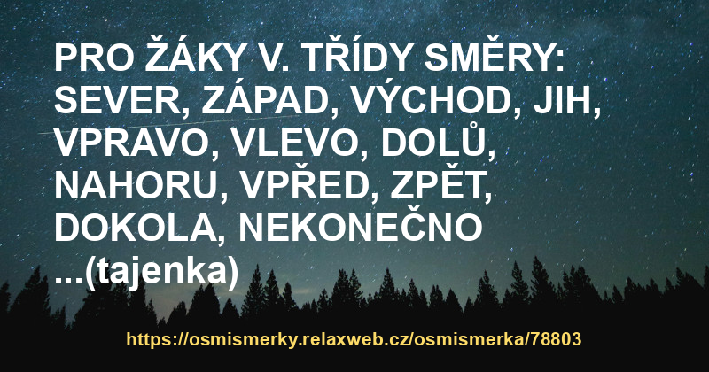 Osmisměrka #78803 - PRO ŽÁKY V. TŘÍDY SMĚRY: SEVER, ZÁPAD,
